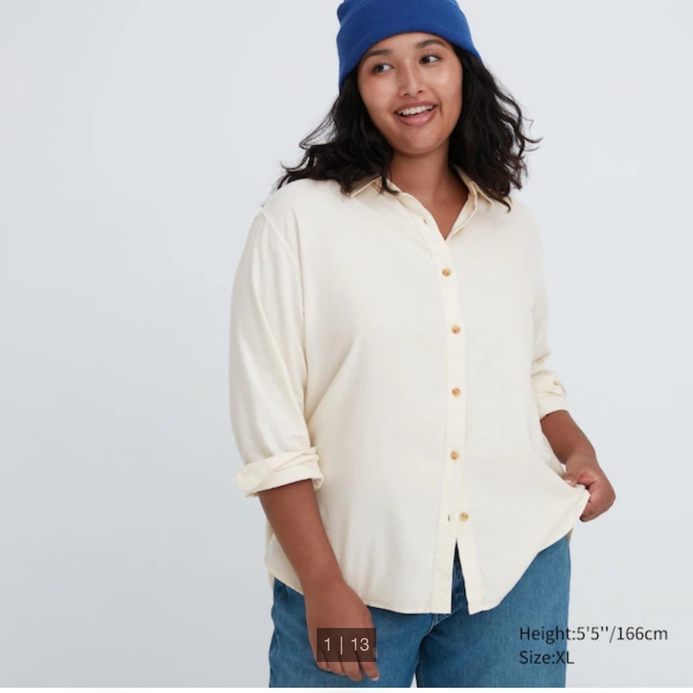 Uniqlo Soft Brushed Long-Sleeve Shirt Button Up - Off White - Size Small